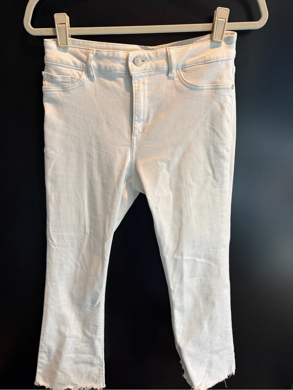 DL1961 White Cropped Frayed-Hem Jeans